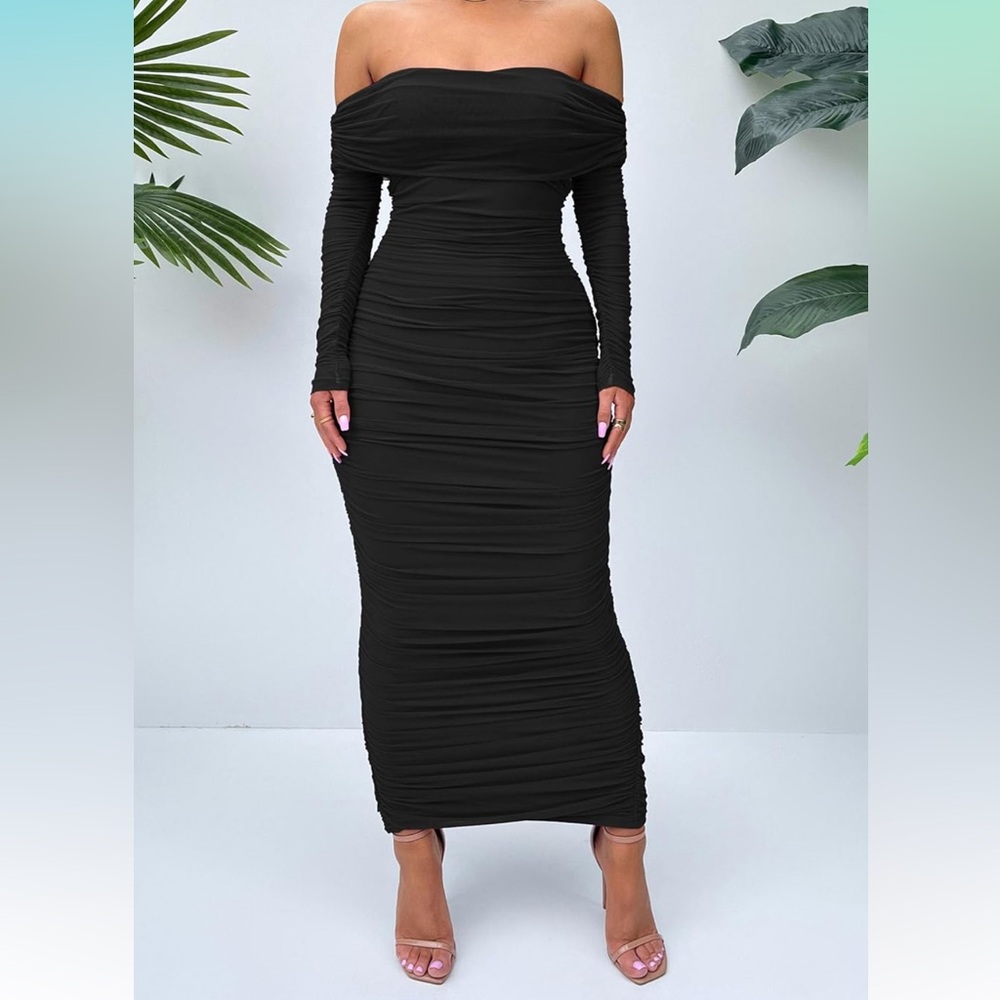Black Long Sleeve Off-Shoulder Dress